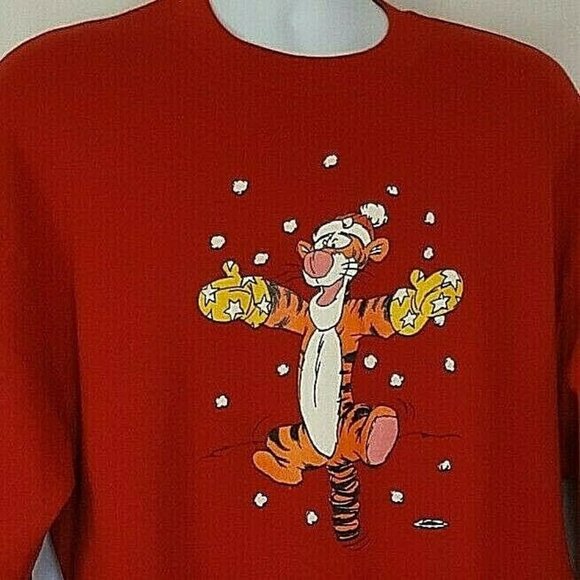 Vintage 90s Tigger Crew Neck Sweatshirt Large Christmas Big Logo Made In Usa Red - Picture 3 of 6